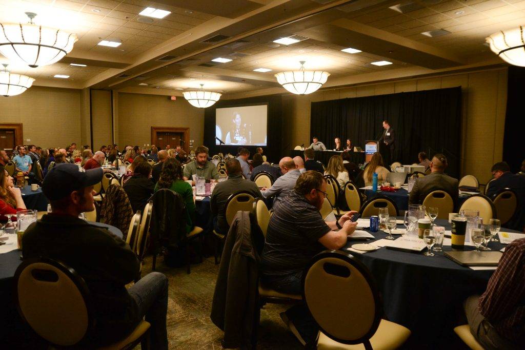 A wide-angle view of attendees at the event.