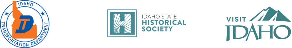 Three logos across the top: Idaho Transportation Department, Idaho State Historical Society and Visit Idaho