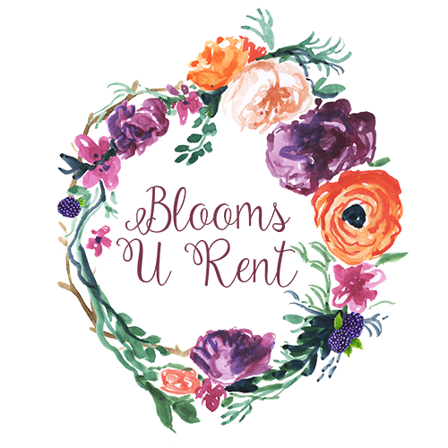 A vibrant floral wreath with purple, orange, and pink flowers encircles a dark red shape