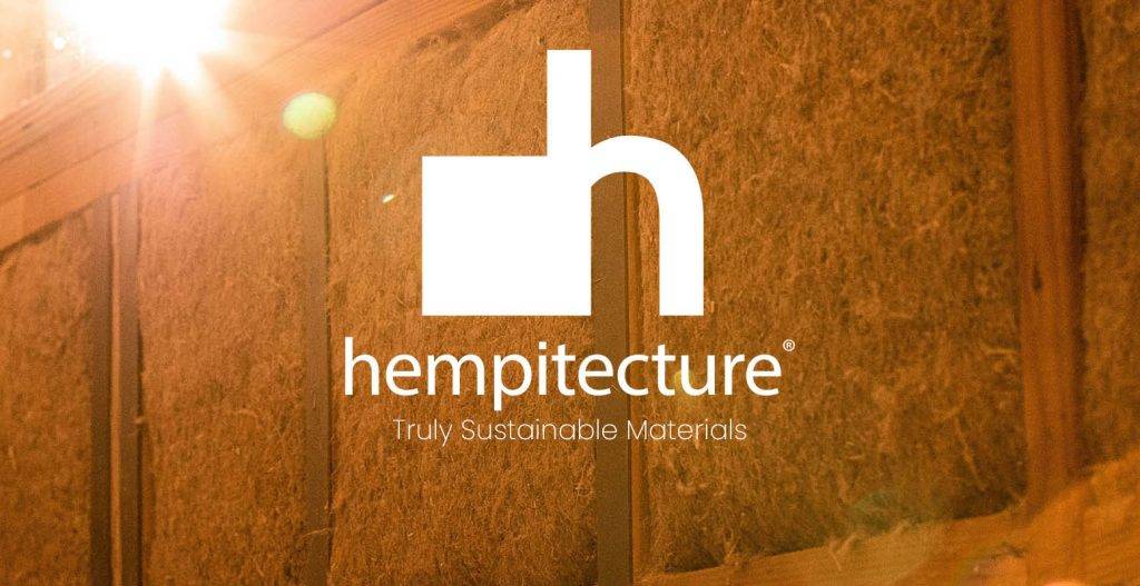 Hemp-based insulation panels with a company logo and sustainability tagline