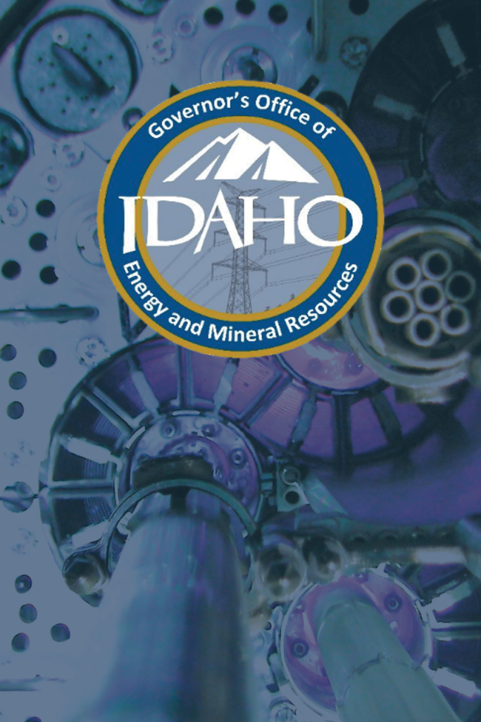 A circular logo featuring a mountain and power lines represents Idaho's energy resources