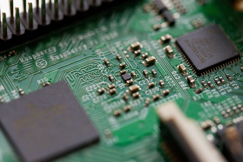 Close-up of a Raspberry Pi circuit board with visible chips and connectors