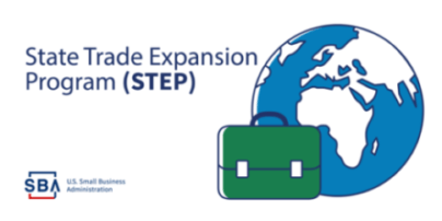 A green suitcase rests on a stylized globe, representing international trade expansion